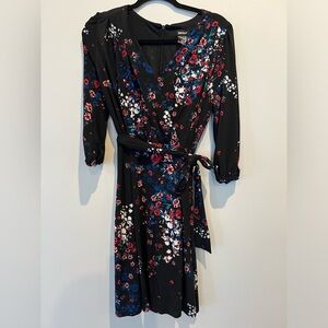DKNY black floral belted dress size 6